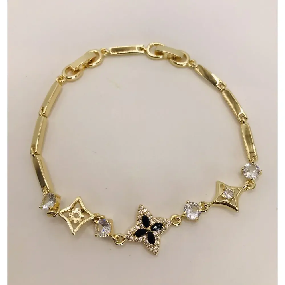 Women 14K Gold Plated Elegant Floral Rhinestone Bracelet Oro Laminado Pulsera9